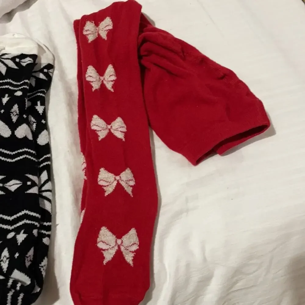 Hanna Andersson 90/100 3-4 footed tights black nwot and red worn once euc